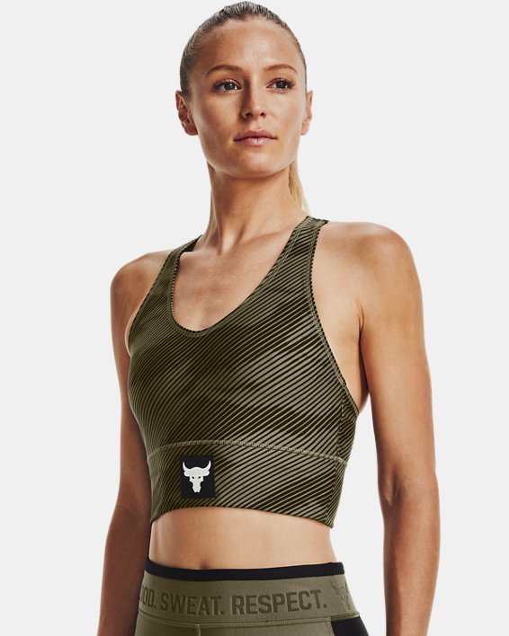Under Armour Ladies HeatGear 2-In-1 Tank Top UA Tech Training Bra Vest Crop 